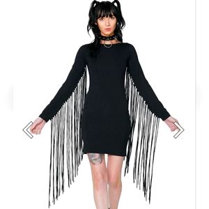 XXL Killstar fringe bodycon dress with pentagram back.